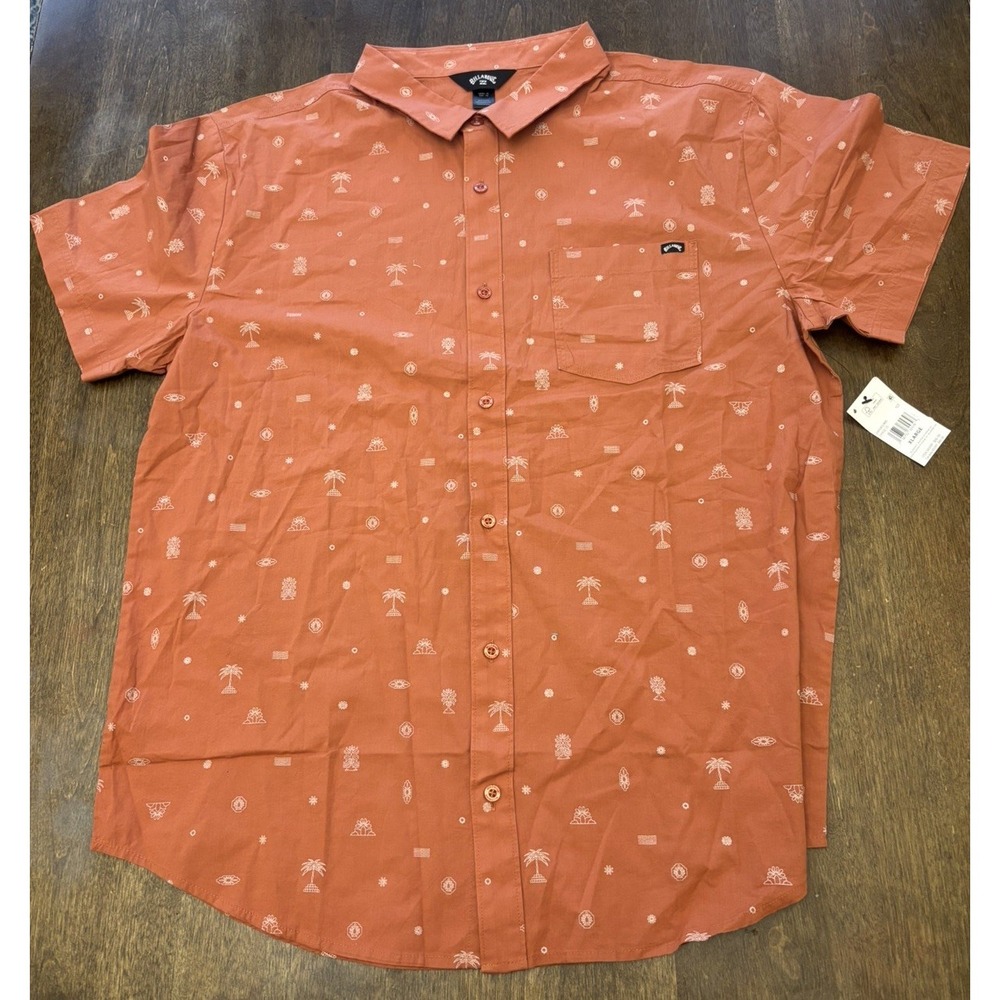 Billabong Men's Chase Short Sleeve Button Shirt Brick XL Lightweight